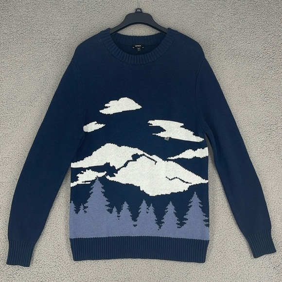 Express Other - Express blue crew neck long sleeve tree’s scene sweater mens medium pullover